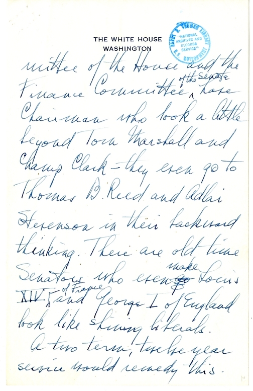 Longhand Note of President Harry S. Truman