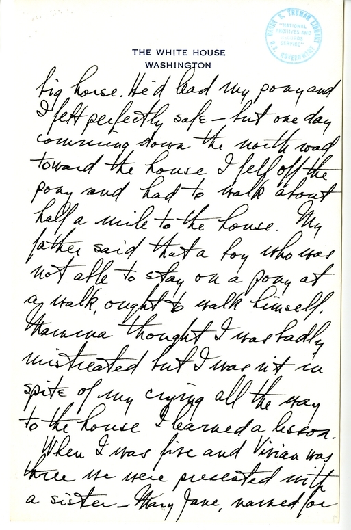 Longhand Note of President Harry S. Truman