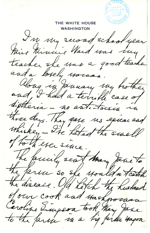 Longhand Note of President Harry S. Truman