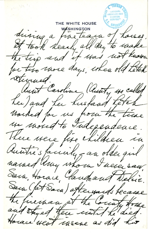 Longhand Note of President Harry S. Truman