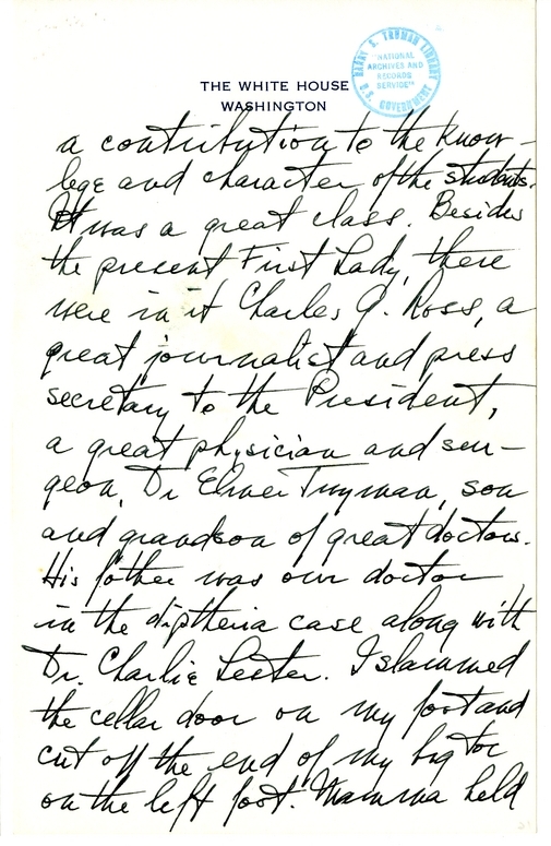 Longhand Note of President Harry S. Truman