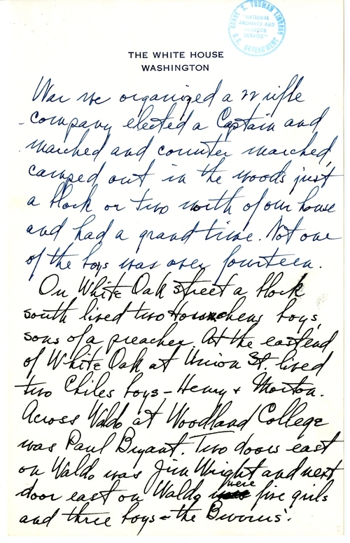 Longhand Note of President Harry S. Truman