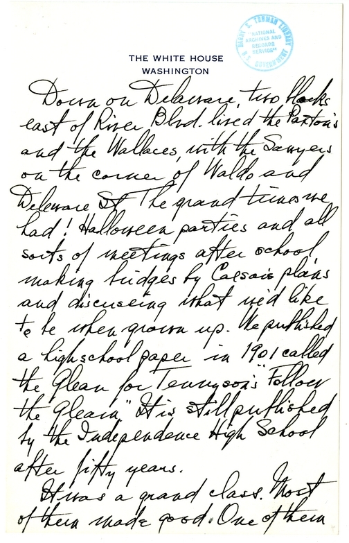 Longhand Note of President Harry S. Truman