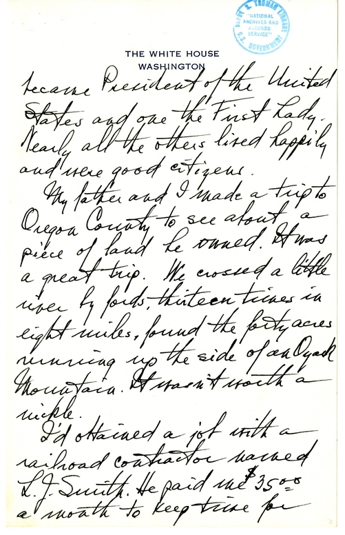 Longhand Note of President Harry S. Truman