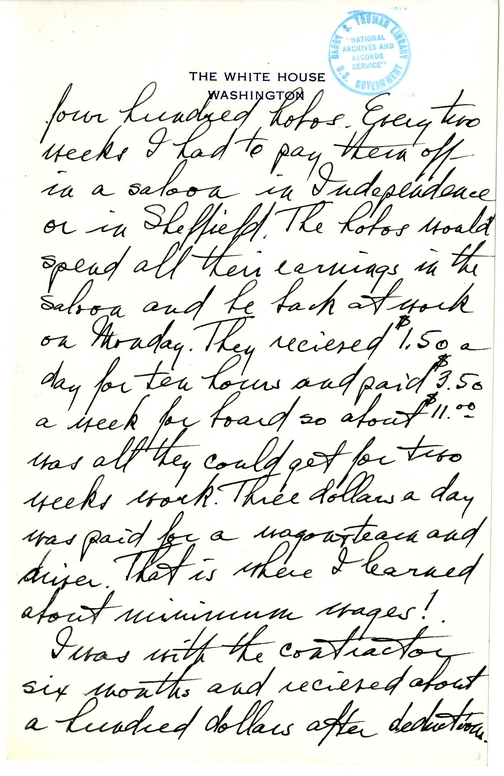 Longhand Note of President Harry S. Truman