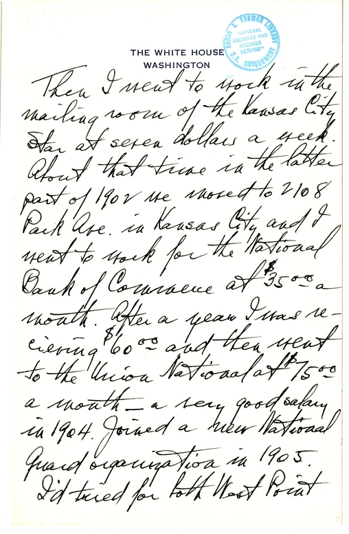 Longhand Note of President Harry S. Truman