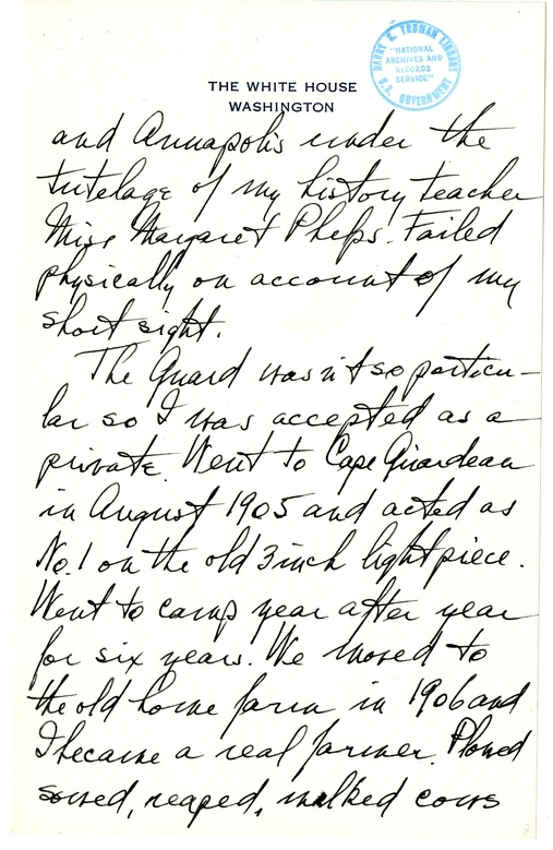 Longhand Note of President Harry S. Truman