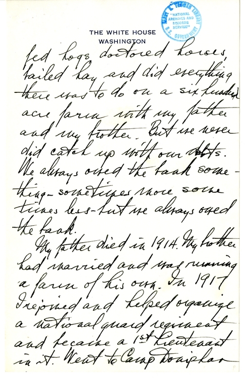 Longhand Note of President Harry S. Truman