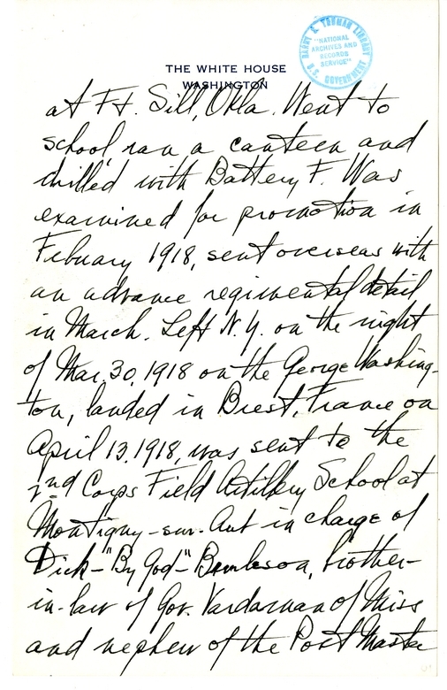 Longhand Note of President Harry S. Truman