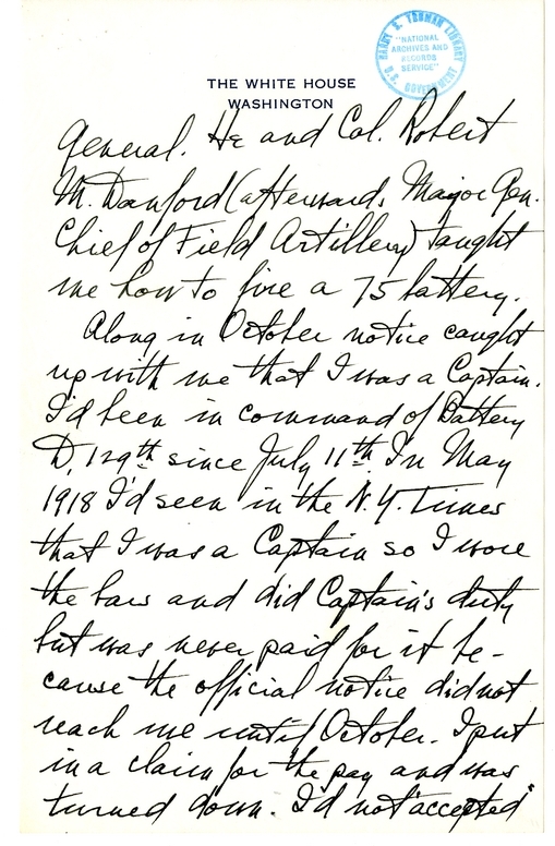 Longhand Note of President Harry S. Truman