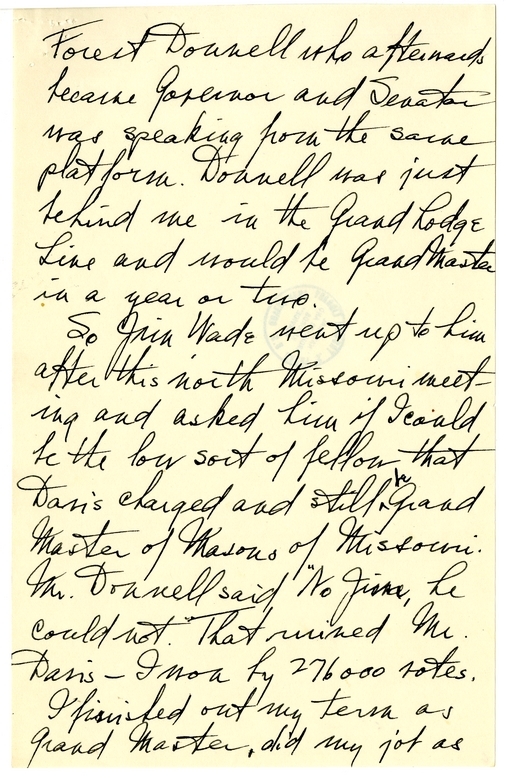 Longhand Note of President Harry S. Truman
