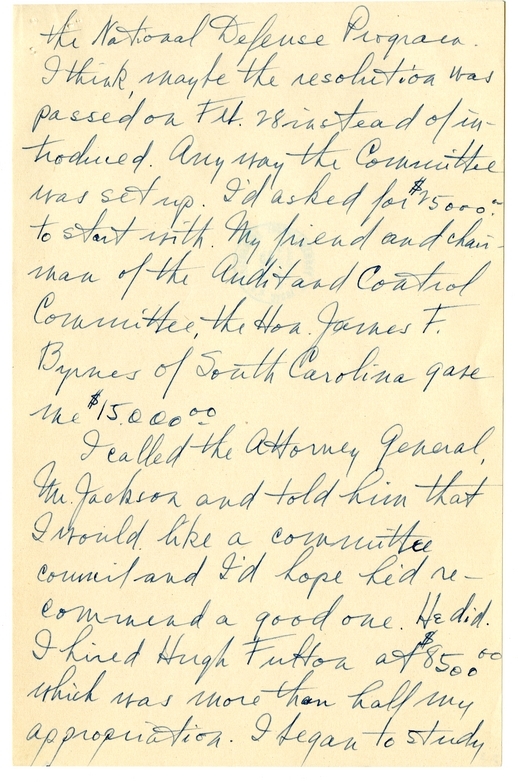 Longhand Note of President Harry S. Truman