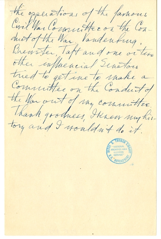 Longhand Note of President Harry S. Truman