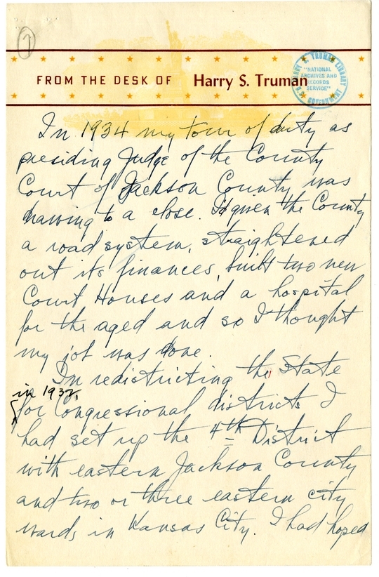 Longhand Note of President Harry S. Truman