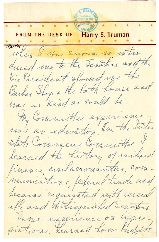 Longhand Note of President Harry S. Truman