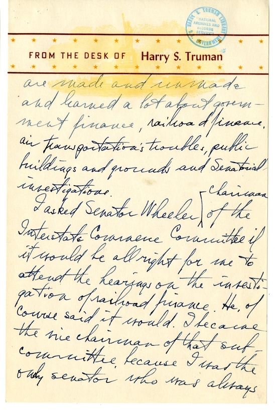 Longhand Note of President Harry S. Truman