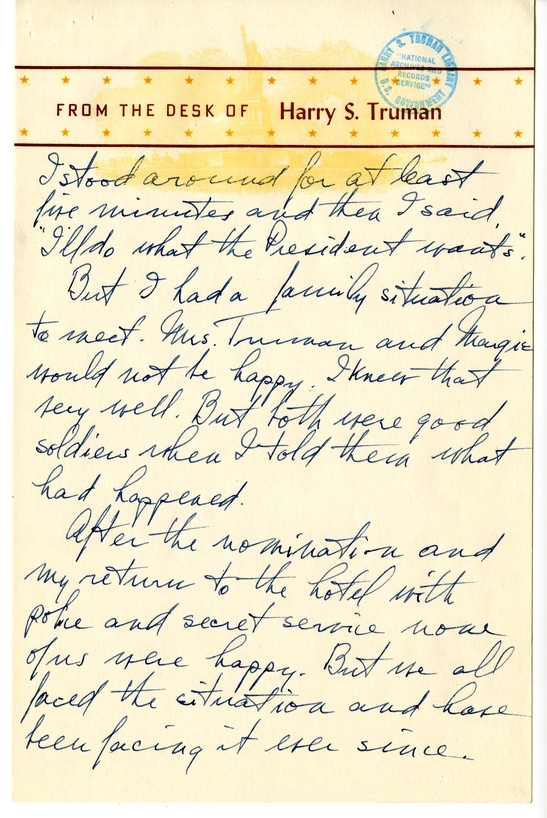 Longhand Note of President Harry S. Truman