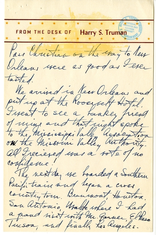 Longhand Note of President Harry S. Truman