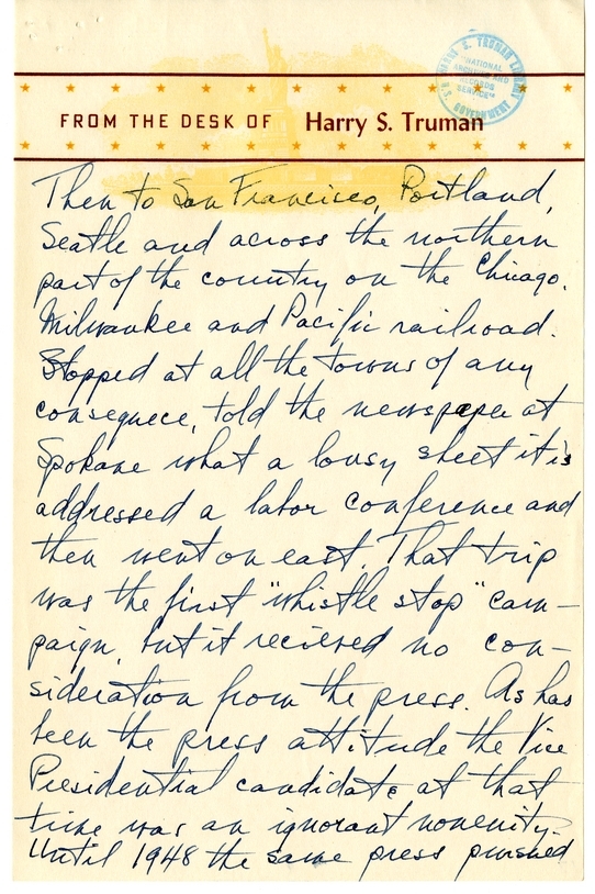 Longhand Note of President Harry S. Truman