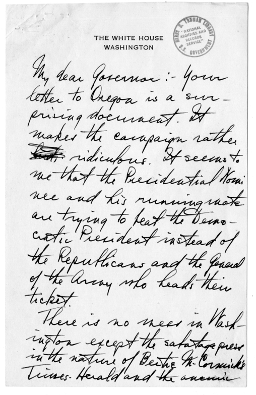 Unsent Draft Letter from President Harry S. Truman to Adlai Stevenson