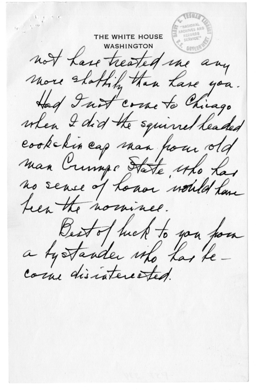 Unsent Draft Letter from President Harry S. Truman to Adlai Stevenson