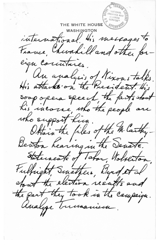 Longhand Note of President Harry S. Truman