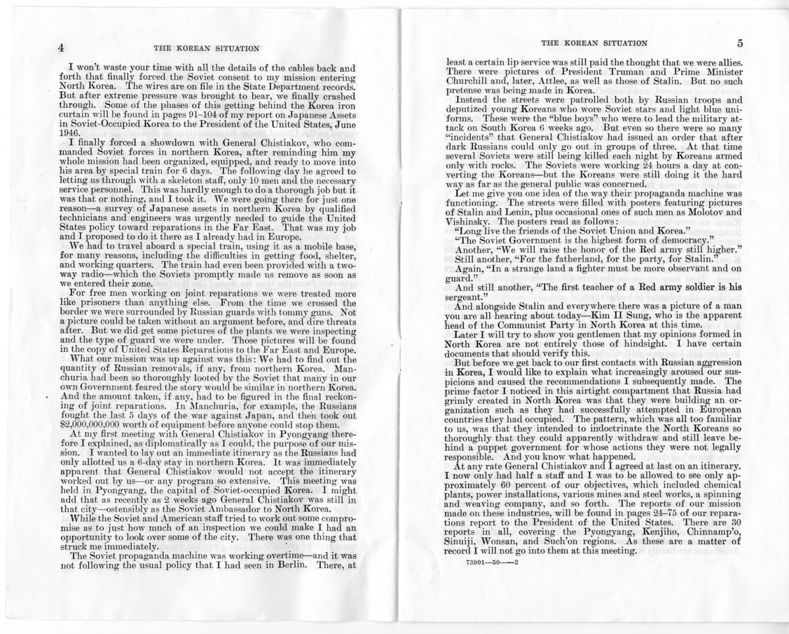 Statement by Edwin W. Pauley with Reference to the Korean Situation - Hearing Before the Committee on Armed Services of the United States Senate