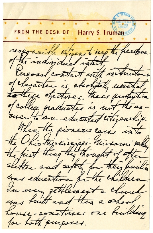 Longhand Note of President Harry S. Truman