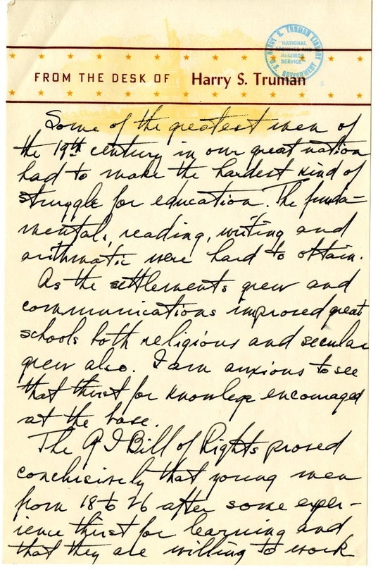 Longhand Note of President Harry S. Truman