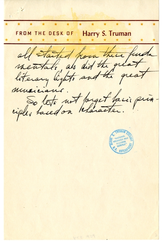 Longhand Note of President Harry S. Truman