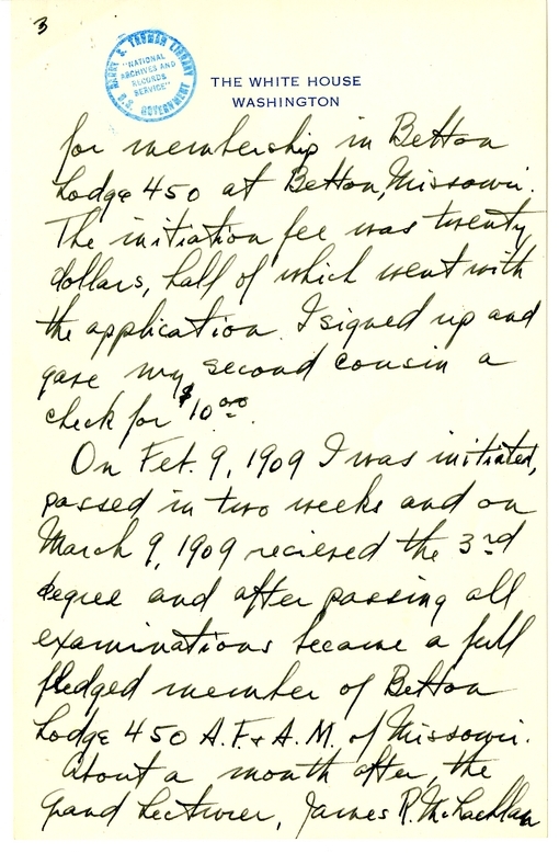 Longhand Note of President Harry S. Truman