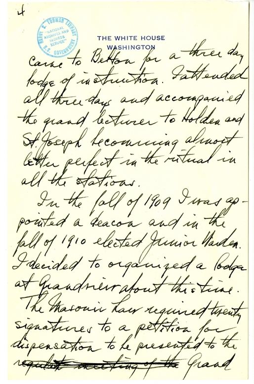 Longhand Note of President Harry S. Truman