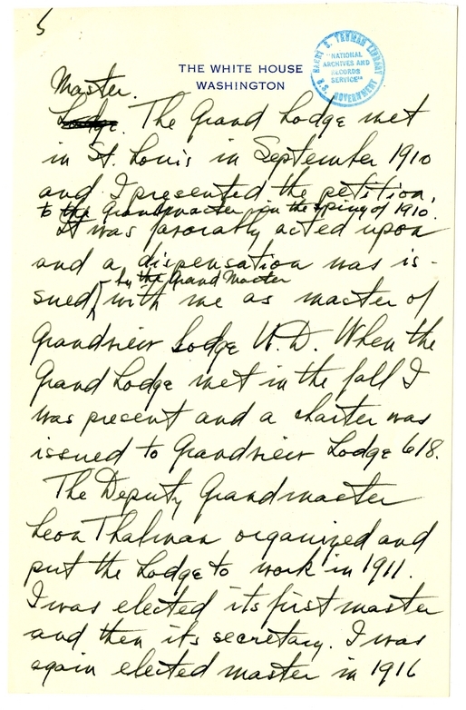 Longhand Note of President Harry S. Truman