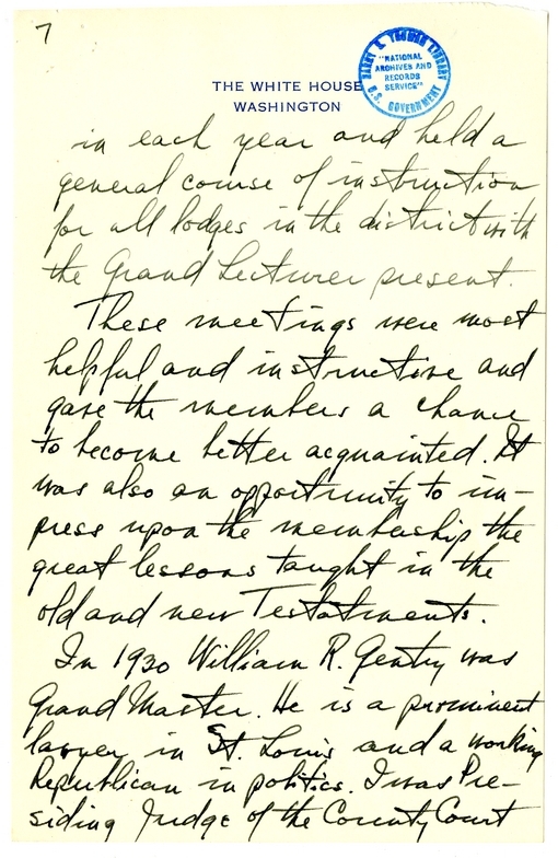 Longhand Note of President Harry S. Truman