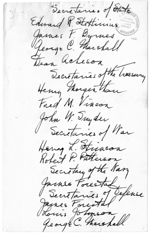 Longhand Note of President Harry S. Truman