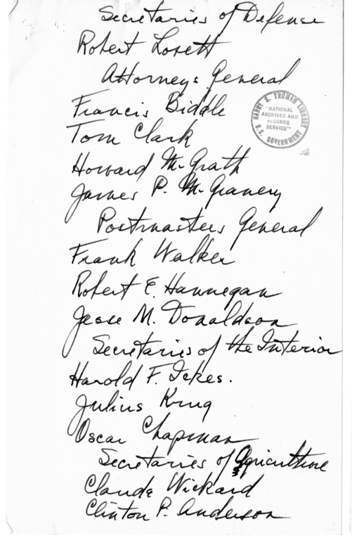 Longhand Note of President Harry S. Truman