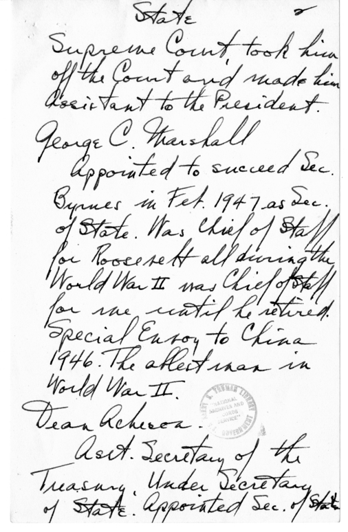 Longhand Note of President Harry S. Truman