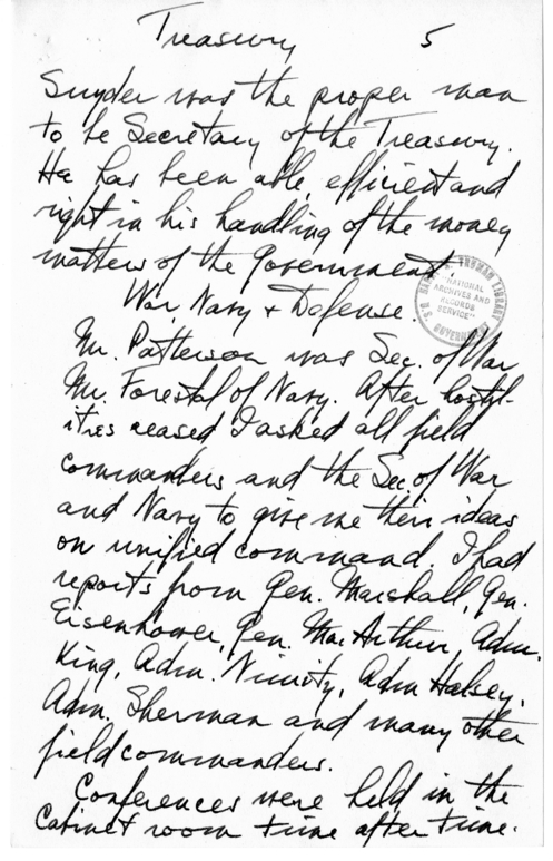 Longhand Note of President Harry S. Truman