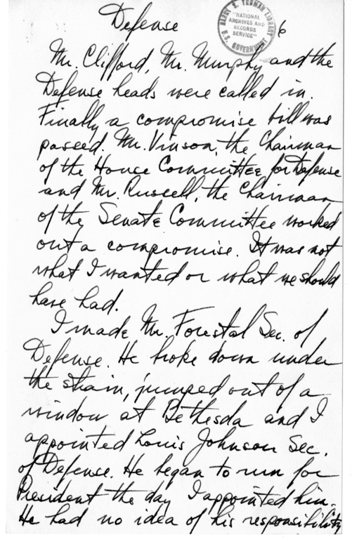 Longhand Note of President Harry S. Truman