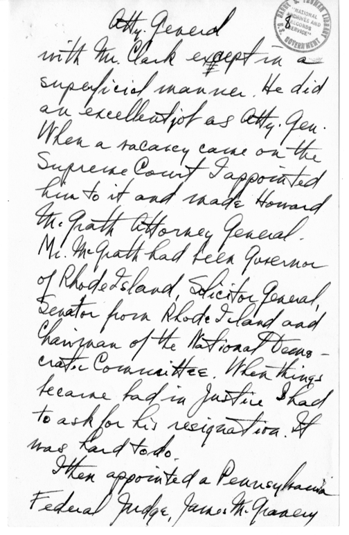 Longhand Note of President Harry S. Truman