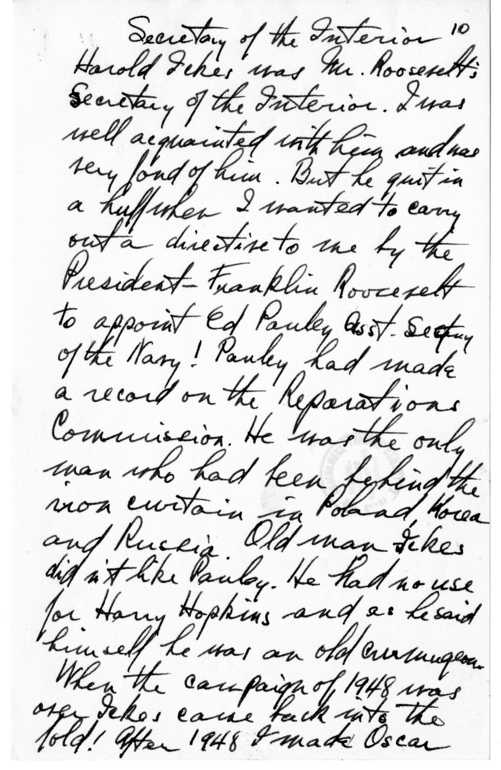 Longhand Note of President Harry S. Truman