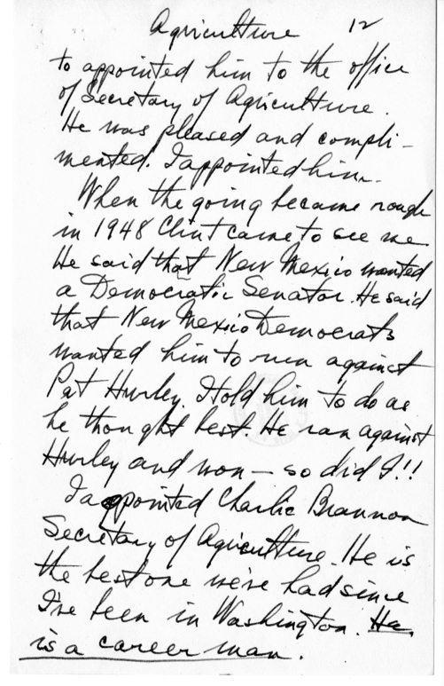 Longhand Note of President Harry S. Truman