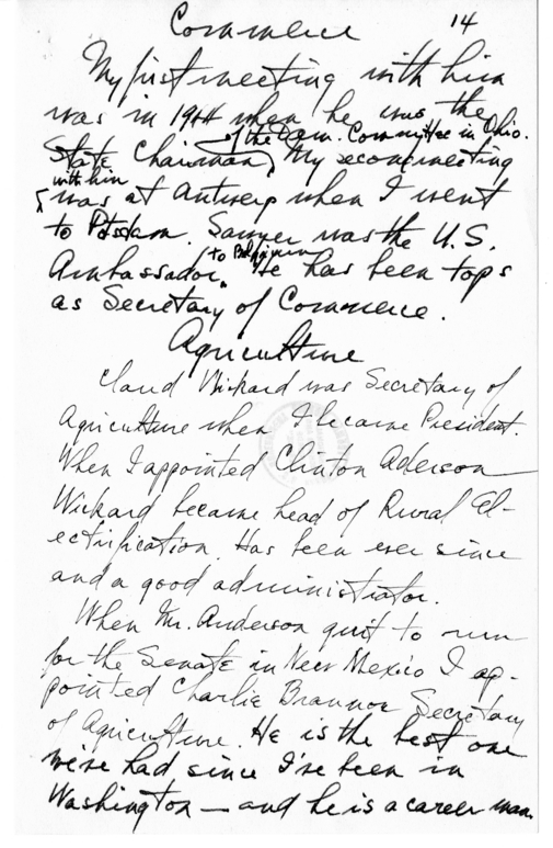 Longhand Note of President Harry S. Truman