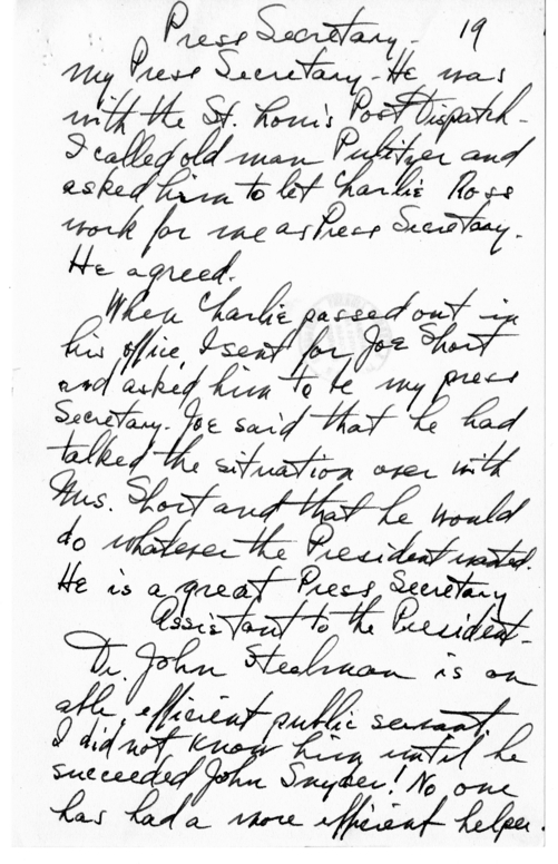 Longhand Note of President Harry S. Truman