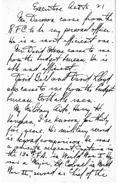 Longhand Note of President Harry S. Truman