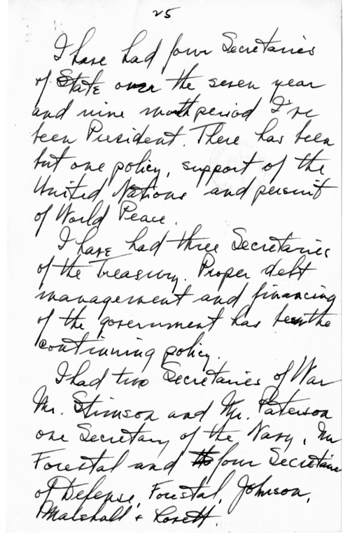 Longhand Note of President Harry S. Truman