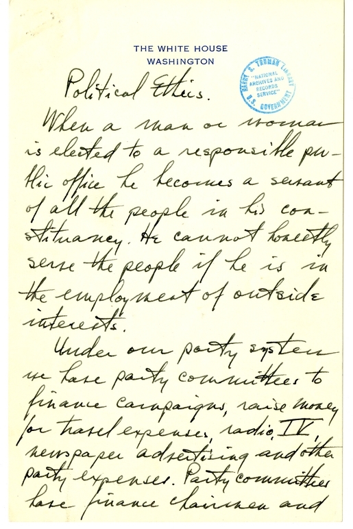 Longhand Note of President Harry S. Truman