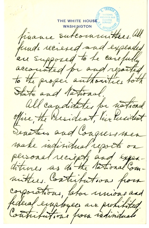 Longhand Note of President Harry S. Truman