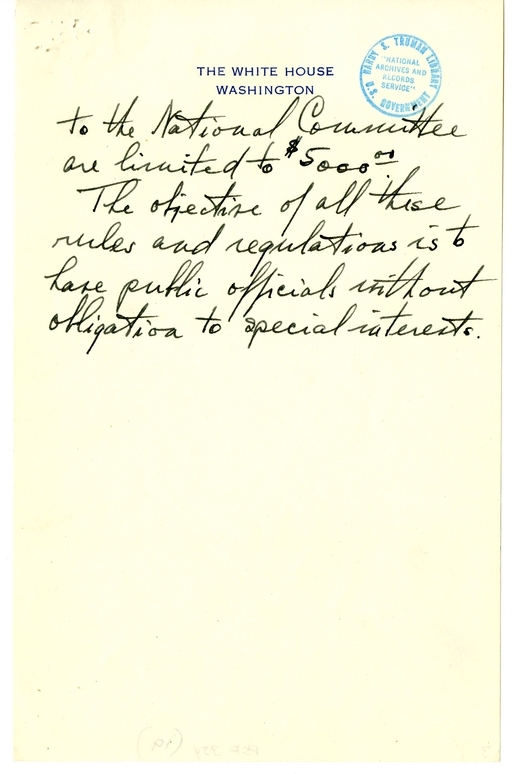 Longhand Note of President Harry S. Truman