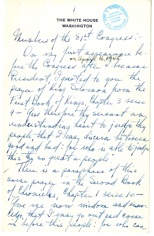 Speech Draft of President Harry S. Truman